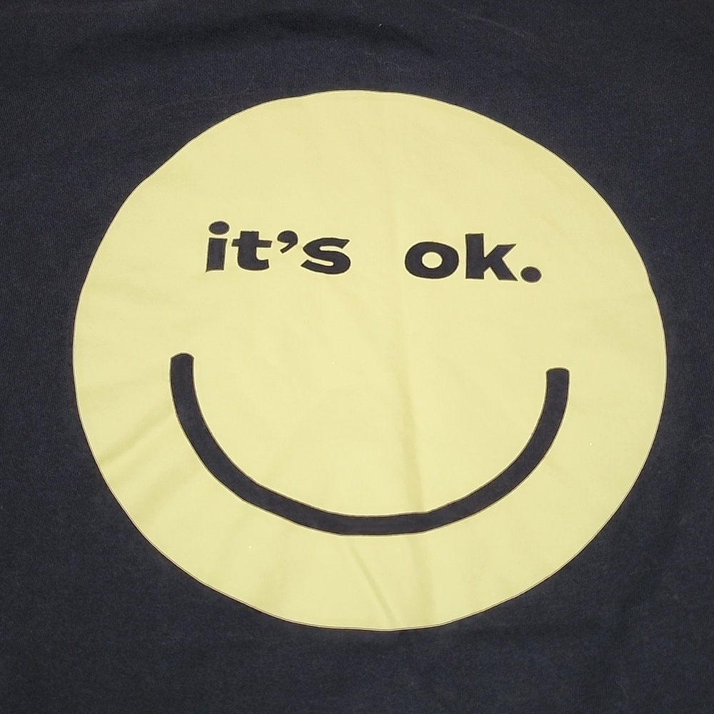 H&M IT'S OK. SMILEY FACE GRAPHIC BLACK CREW-NECK TEE-SHIRT MEDIUM